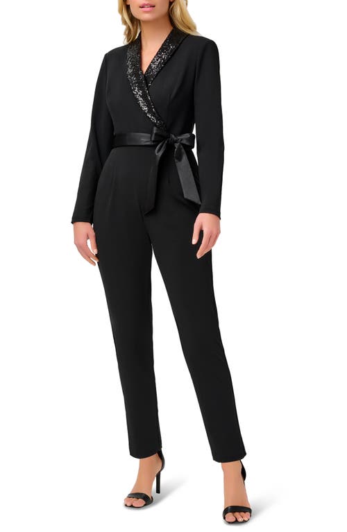 Adrianna Papell Sequined Crepe Tuxedo Jumpsuit in Black