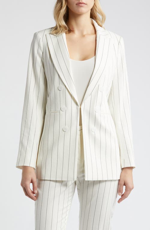 Tahari ASL Boyfriend Pinstripe Blazer Ivory Black at Nordstrom,