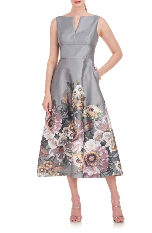 Marlene Floral Print A-Line Dress in Sage Gray