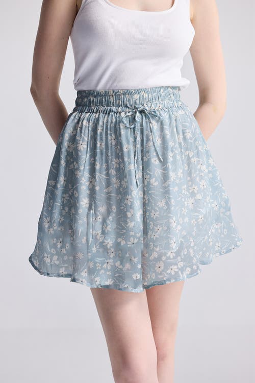 Reistor Drawstring Short Skirt In Light Blue Florals In Floral Poetry
