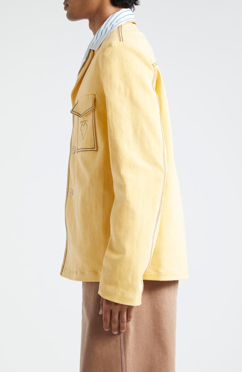 Shop Marni Contrast Stitch Denim Jacket In Light/yellow