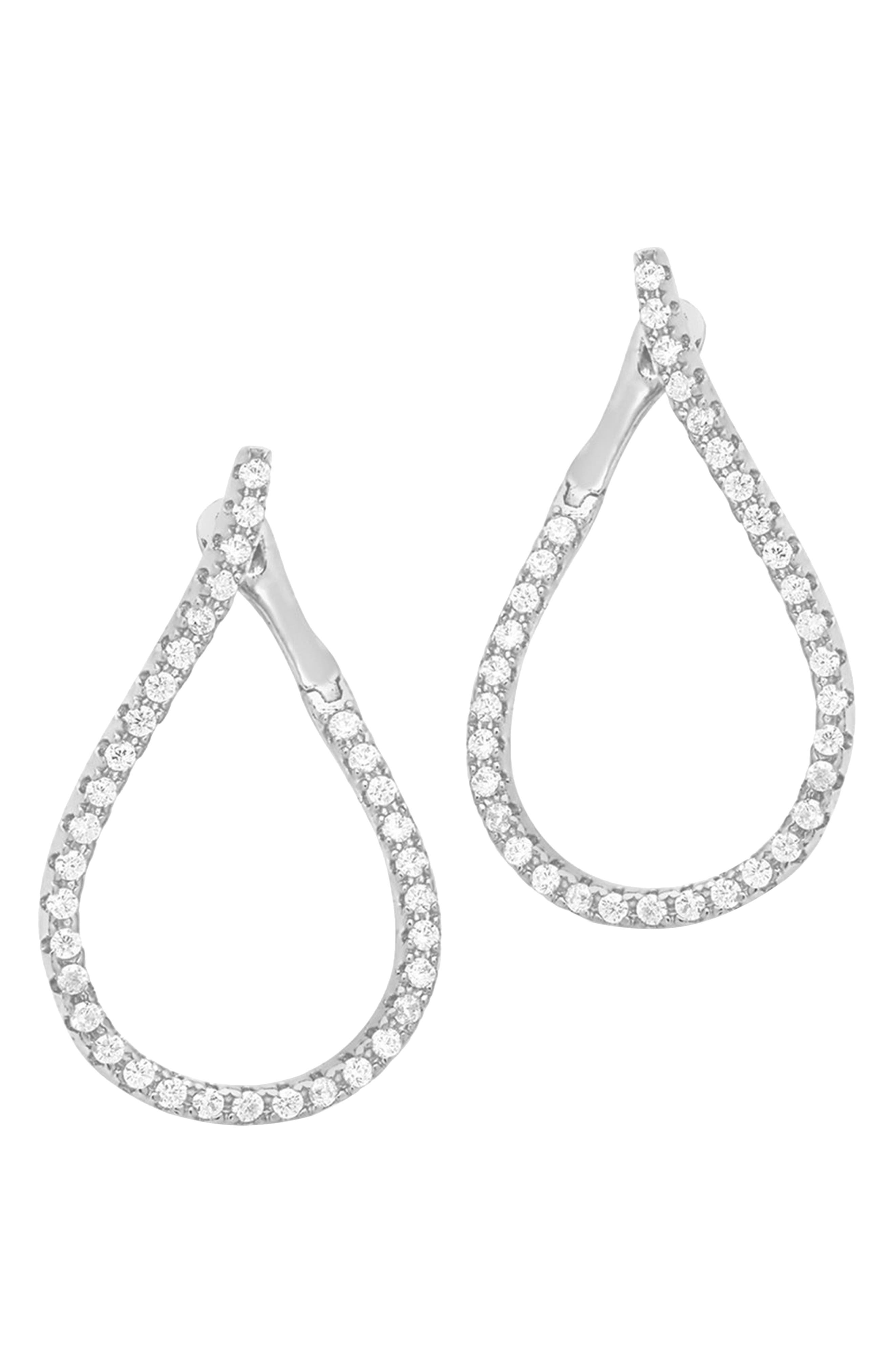 Sterling Forever 14k Rose Gold Plated Brass Cz Studded Drop Earrings In Silver