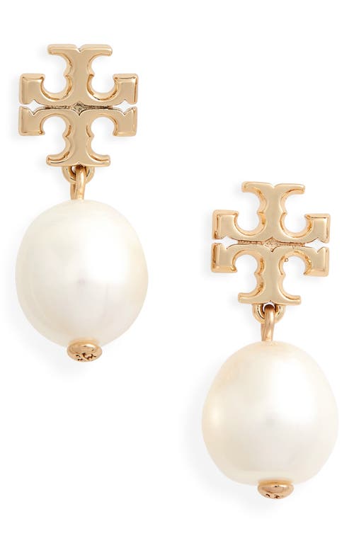 Tory Burch Gold And Pearl Brass Earrings In Tory Gold/ivory