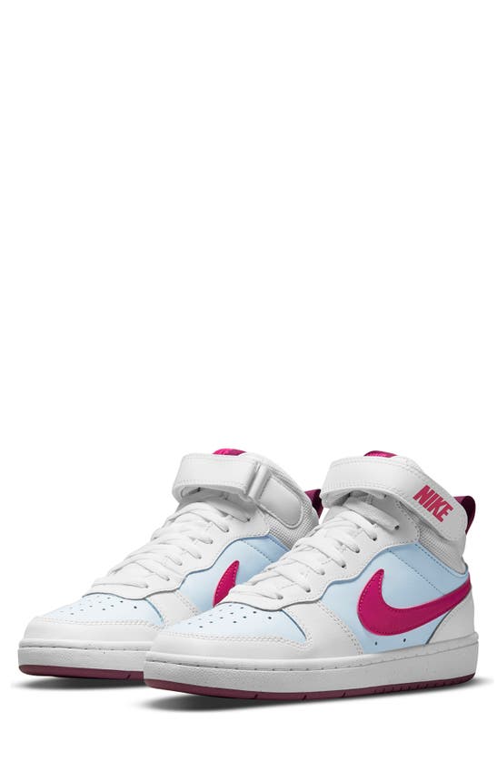 Nike Kids' Court Borough Mid 2 Basketball Shoe In Platinum/ Pink/ White/ Sangria