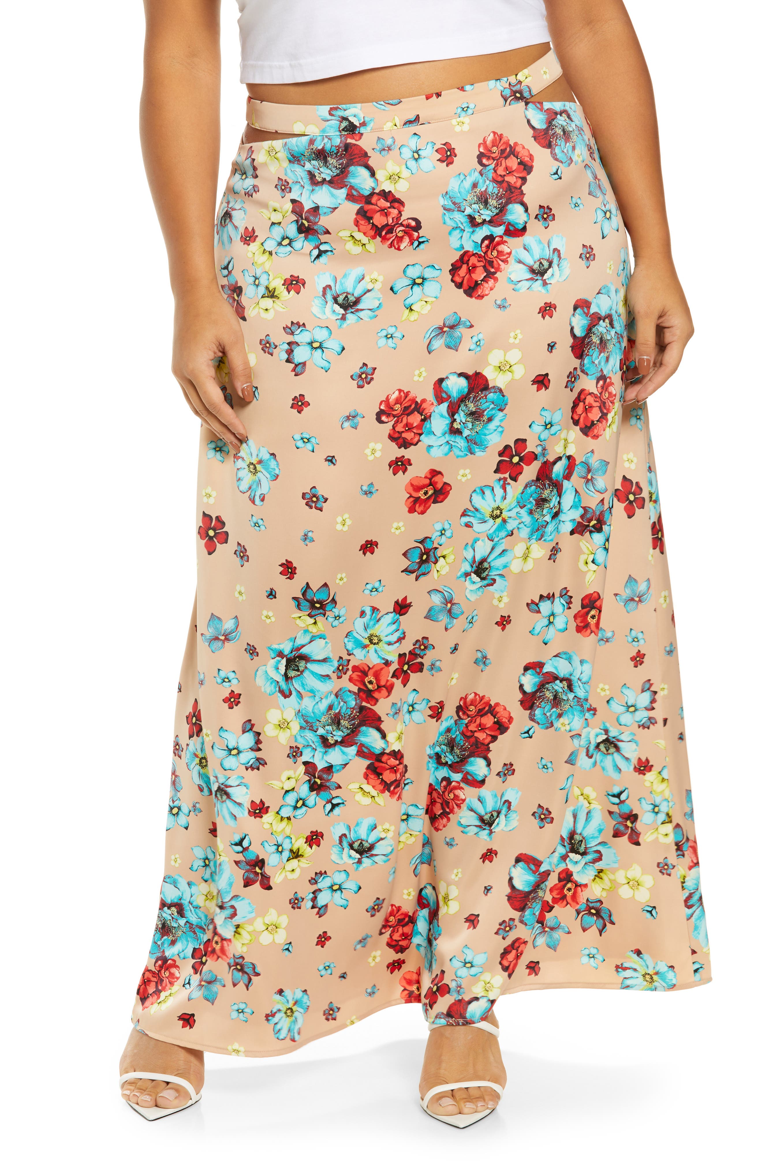 AFRM Milena Print Satin Maxi Skirt 
