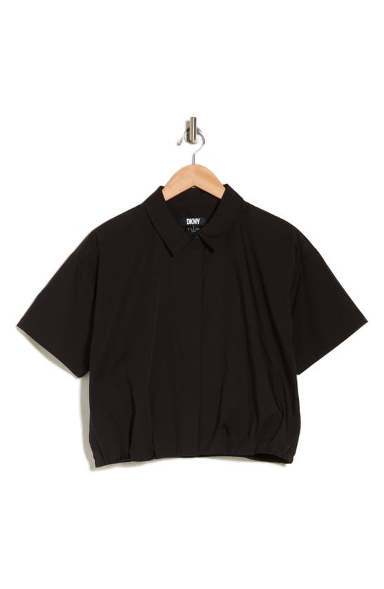 Shop Dkny Stretch Cotton Poplin Crop Shirt In Black