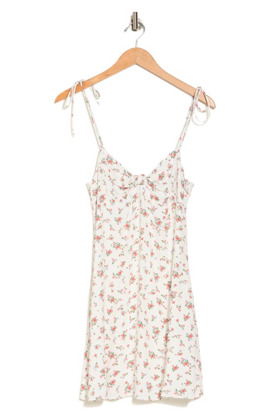 Elodie Floral Tie Strap Knotted Minidress In Ivory Floral