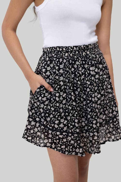 Reistor Women's Black Drawstring Short Printed Crepe Skirt In Monochrome Medley