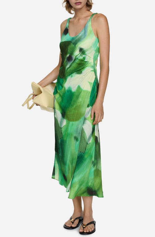 Shop Mango Print Pleated Slipdress In Green