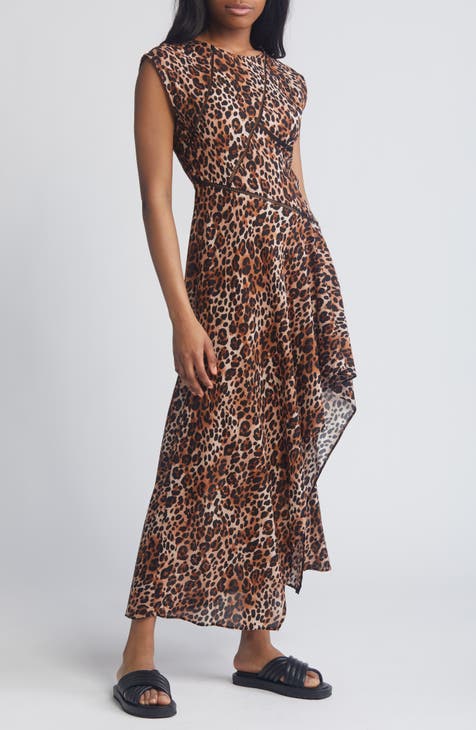 Leopard Print Ladder Trim High-Low Dress