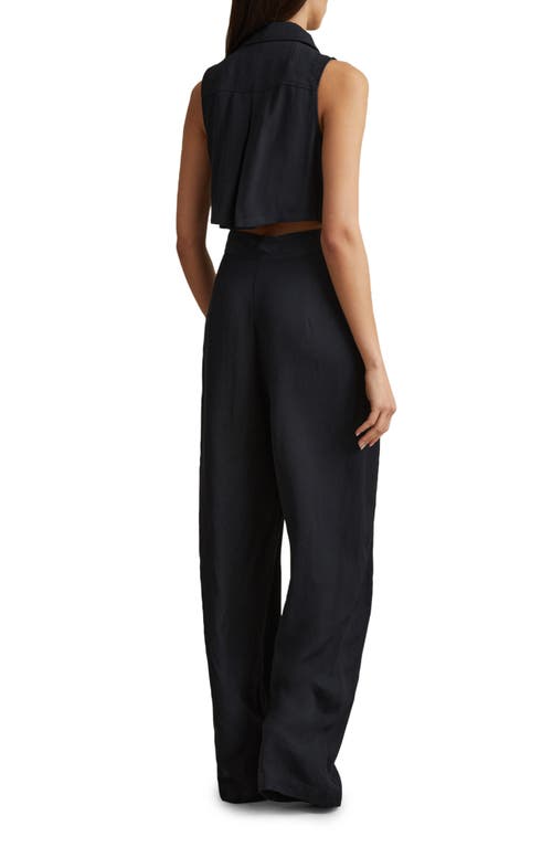 Shop Reiss Perla Belted Button Front Wide Leg Jumpsuit In Navy