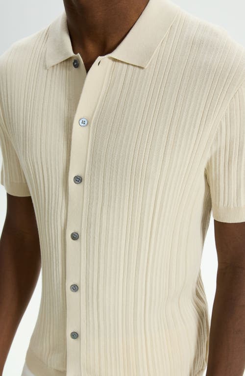 Shop Theory Cairn Rib Short Sleeve Button-up Knit Shirt In Sand