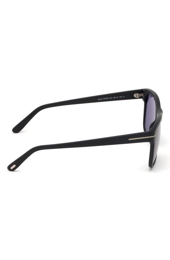 Shop Tom Ford Giulio 57mm Geometric Sunglasses In Matte Black/ Blue Smoke