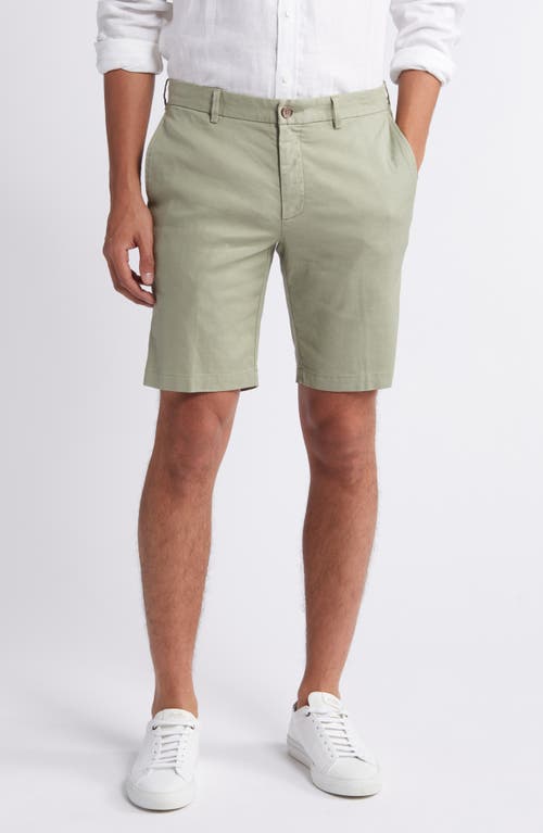 Flat Front Stretch Linen & Cotton Shorts in Sage