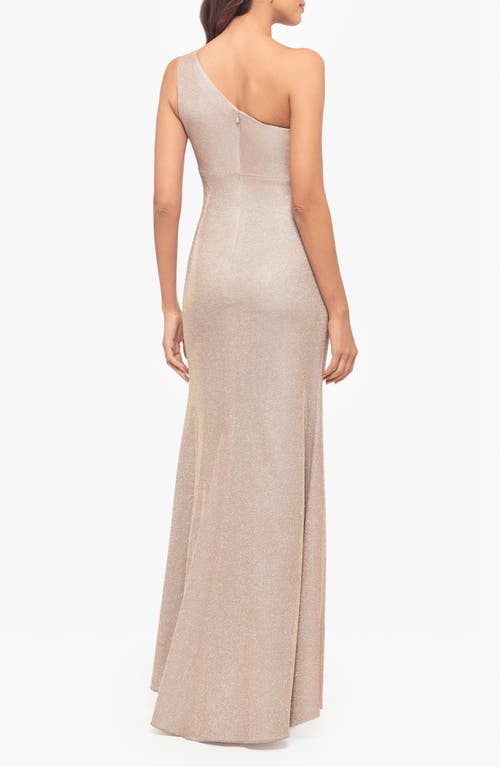 Shop Betsy & Adam Galaxy Flower One-shoulder Gown In White/pink/gold