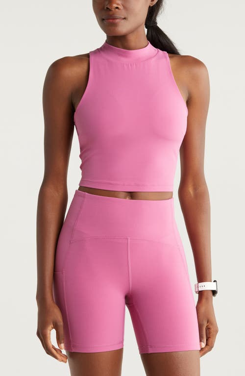 Shop Zella Studio Luxe Mock Neck Support Crop Tank In Pink Violet