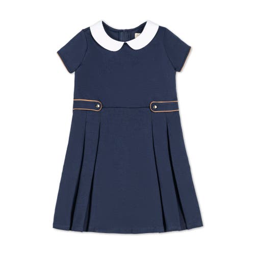 Hope & Henry Girls' Pleated Ponte Dress With Collar, Toddler In Navy Homeroom