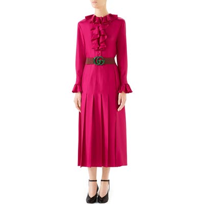 Gucci Ruffle Front Silk Twill Dress