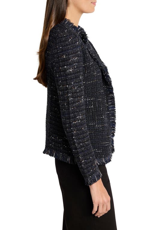 Nic + Zoe Nic+zoe Petite Nightfall Fringe Mix Knit Jacket In Black Indigo