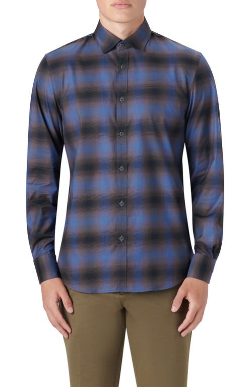 Bugatchi Classic Fit Check Stretch Cotton Button-Up Shirt in Mocha at Nordstrom, Size Small