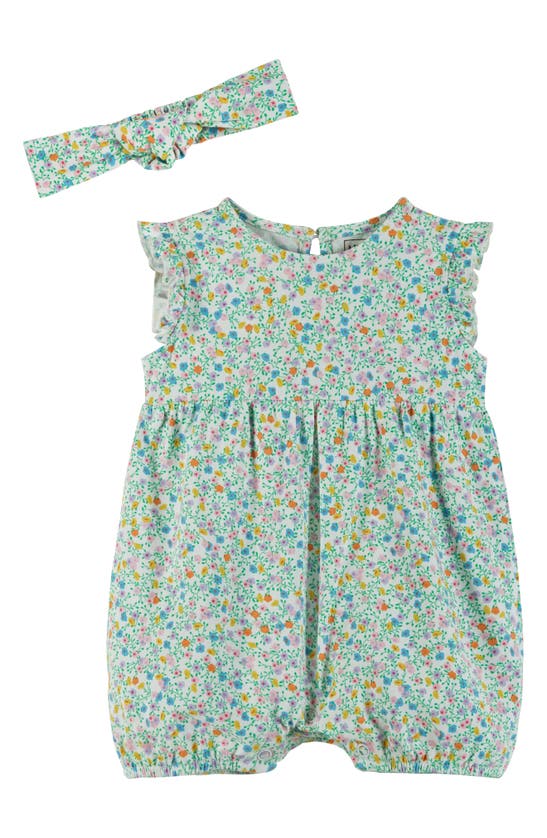 Andy & Evan Baby Girl's Floral Print Headband & Bubble Romper Set In White Flower