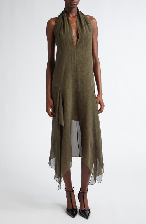 Shop Ferragamo Monogram Print Handkerchief Hem Halter Dress In Olive