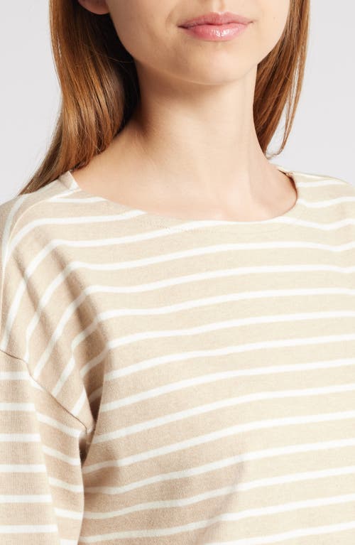 Shop Rails Macy Stripe Long Sleeve Cotton T-shirt In Heather Beige Stripe