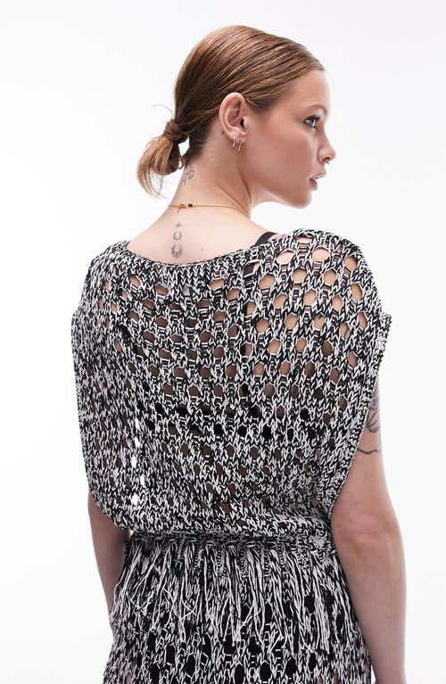 Topshop Knitted Tie Side Beach Top In Monochrome-multi In White Multi