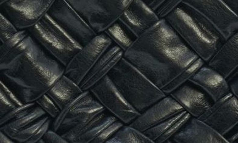 Shop Bottega Veneta Kalimero Intrecciato Leather Shoulder Bag In Black/ Brass