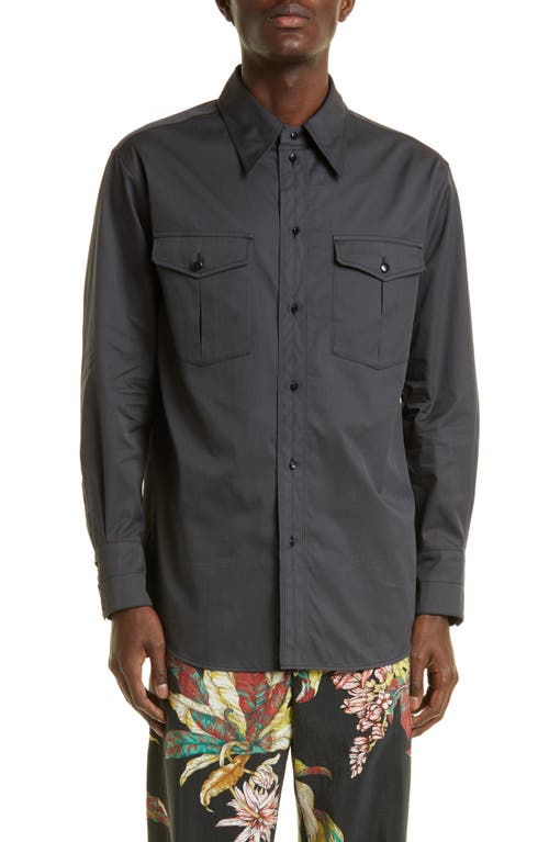 Lemaire Long Sleeve Cotton Twill Western Shirt Bk959 Zinc at Nordstrom, Us