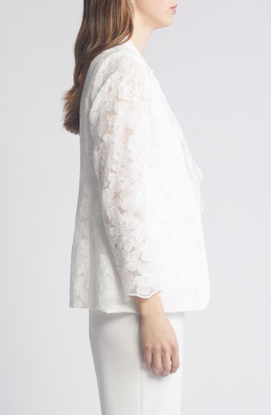 Shop Anne Klein Scallop Edge Floral Lace Jacket In Bright White