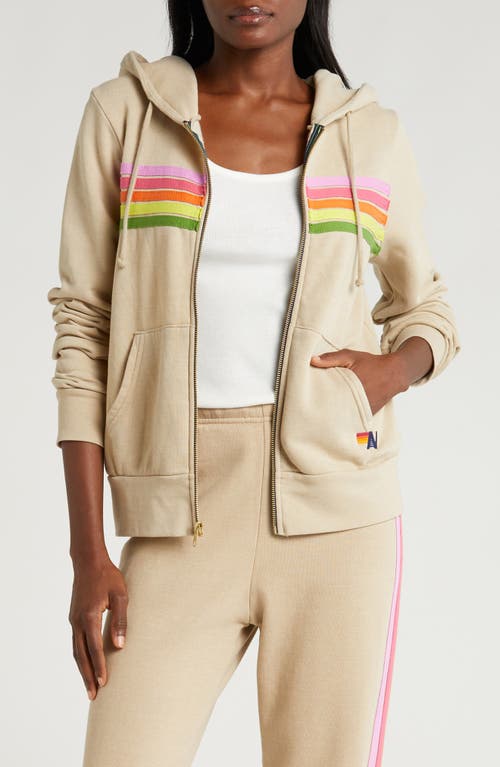 Shop Aviator Nation 5-stripe Zip Hoodie In Sand/pink Green