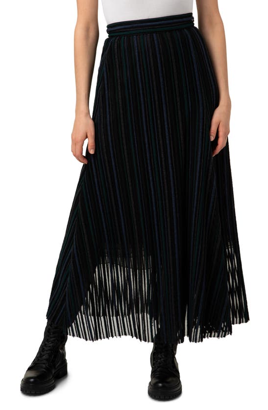 AKRIS EMBROIDERED STRIPE WOOL & COTTON BLEND TULLE SKIRT