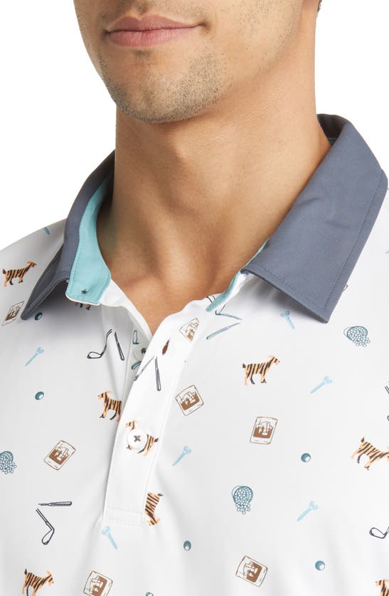 Swannies Amendt Print Polo In White-marine
