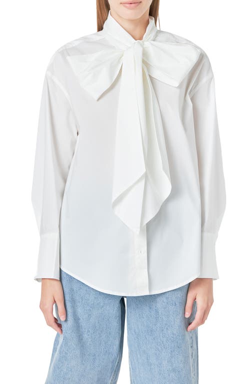 Shop Grey Lab Bow Detail Shirt In White