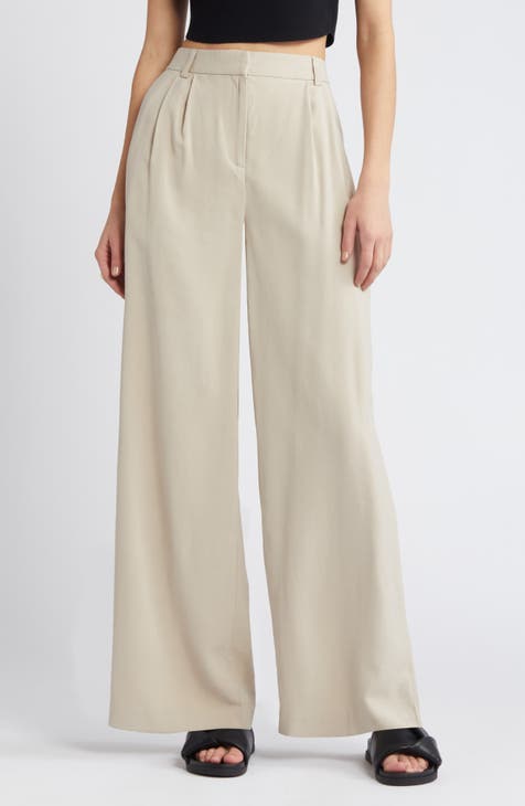  QINSEN Woman's Elastic Waist Long Pants for Casual Wide Leg  Bottom Sweatpants Beige S : Clothing, Shoes & Jewelry