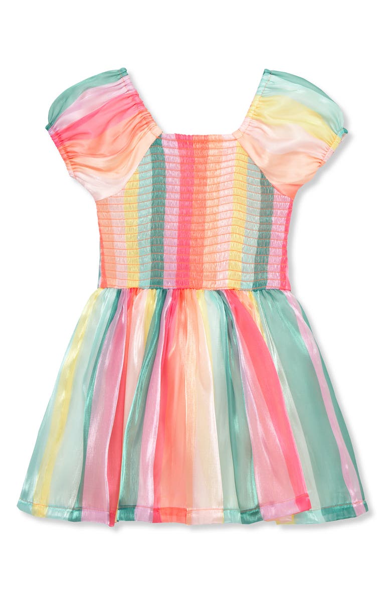 Peek Aren't You Curious Kids' Rainbow Stripe Puff Sleeve Dress | Nordstrom