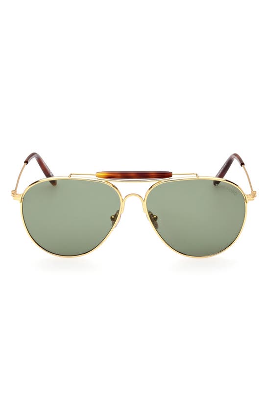 Tom Ford 59mm Aviator Sunglasses In Shiny Deep Gold / Green | ModeSens