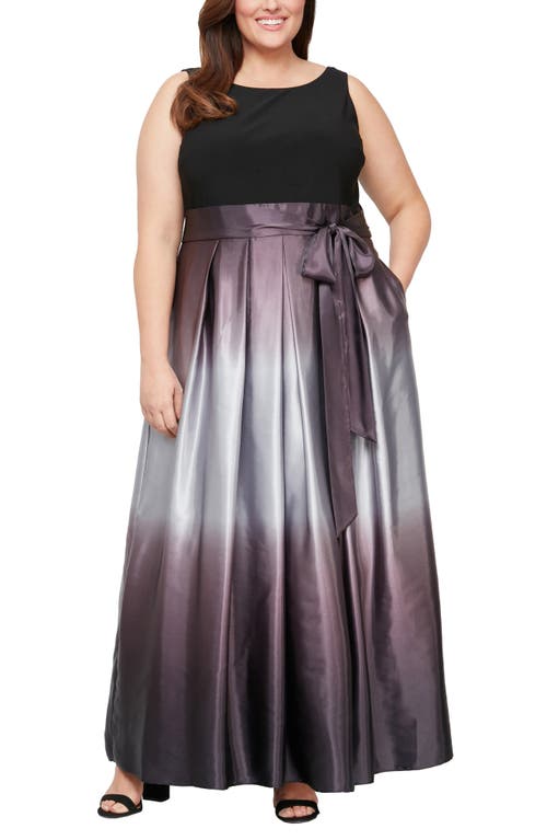 Shop Sl Fashions Ombrè Satin Gown In Black/silver