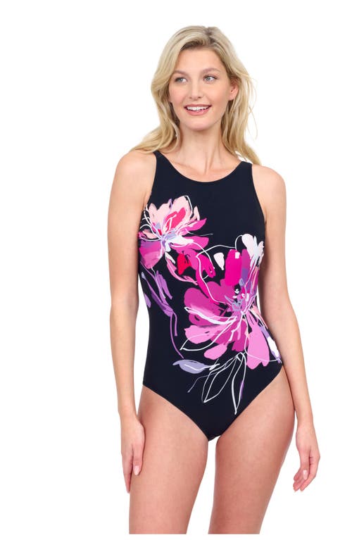 Shop Gottex Water Lily High Neck One Piece Mastectomy Swimsuit In Black