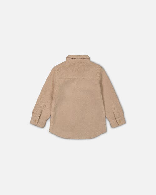 Shop Deux Par Deux Little Boy's Soft Fleece Overshirt With Pocket Beige In Sesame