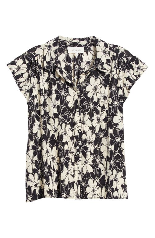 Shop The Great . The Wren Floral Textured Cotton Button-up Shirt In Black Cream Hibiscus Floral