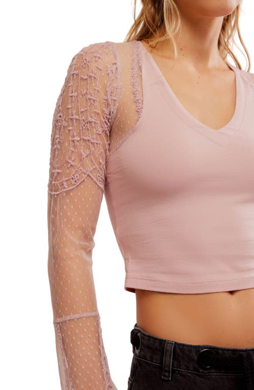 Free People Who's That Girl Lace Long Sleeve Crop Top In Pale Mauve