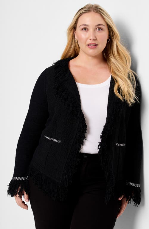 Shop Nic + Zoe Nic+zoe Fringe Mix Statement Knit Jacket In Black Onyx