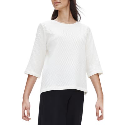 Eileen Fisher Jacquard Stretch Cotton Blend Boxy Top, Ivory