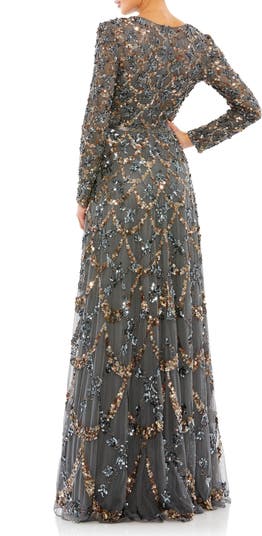 Mac Duggal Beaded Long Sleeve A Line Gown Nordstrom