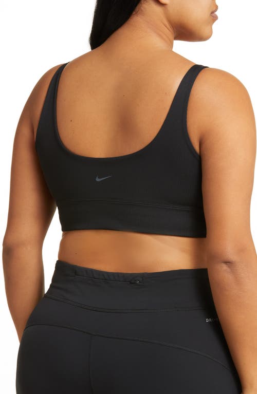 Shop Nike Alate Solo Rib Sports Bra In Black/black/pcg3c