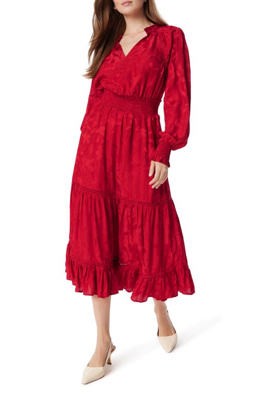 Shop Sam Edelman Maya Floral Jacquard Long Sleeve Tiered Maxi Dress In Rhythmic Red