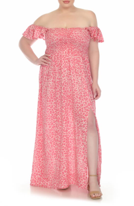 Shop Boho Me Smocked Flutter Sleeve Maxi Dress In Pink Animal