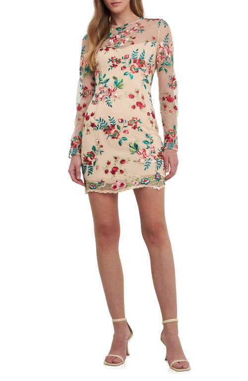 Endless Rose Floral Embroidered Long Sleeve Sheath Dress Pink Multi at Nordstrom,